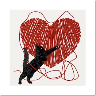 Black Cat Unraveling Heart Posters and Art